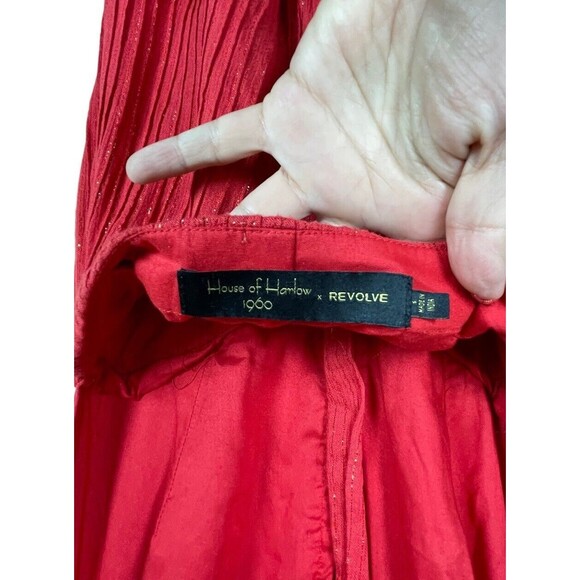 House Of Harlow X Revolve Red Metallic Halter Open Back Maxi Front Slit Button S - Picture 11 of 14